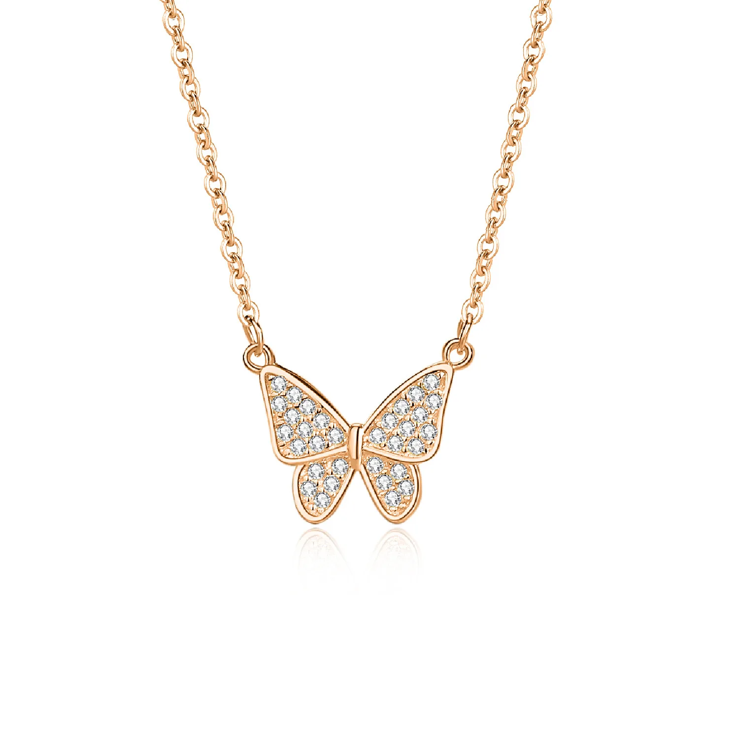 

S925 Silver Butterfly Necklace for Women Trendy Micro-Inlaid Zircon Light Luxury Advanced Jewelry for Wedding