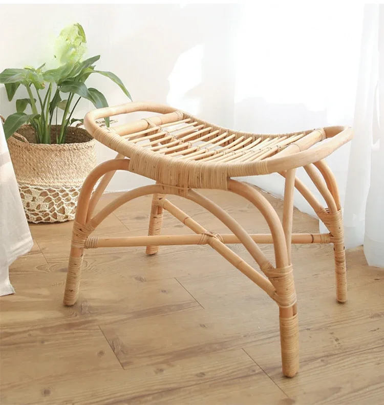 Natural rattan footstool, bamboo rattan woven footrest, household leisure sofa, can store small rattan chairs