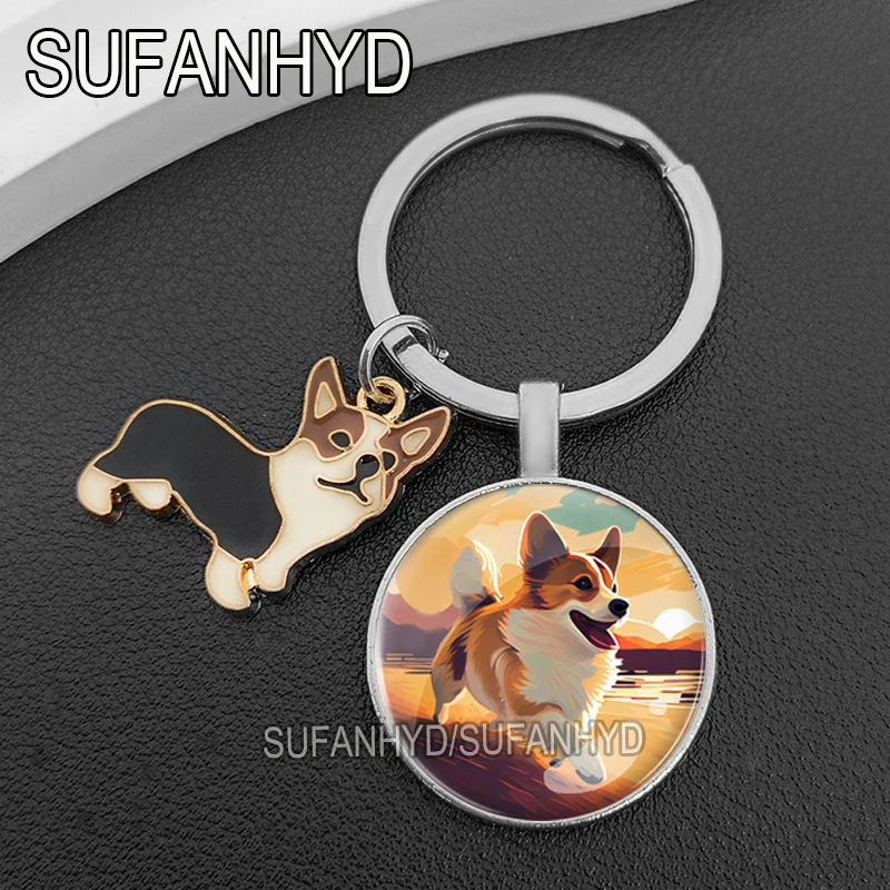 Cute Corgi Keychain Crystal Dog Key Ring Lovely Puppy Keychains for Animal Lovers Women Fashion Bag Pendants