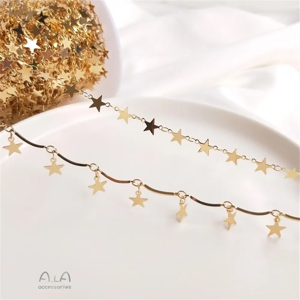 14K Gold Plated Pentagram Star Chain, Hanging Star Link Chain for DIY Bracelet Necklace Jewelry Making Supplies