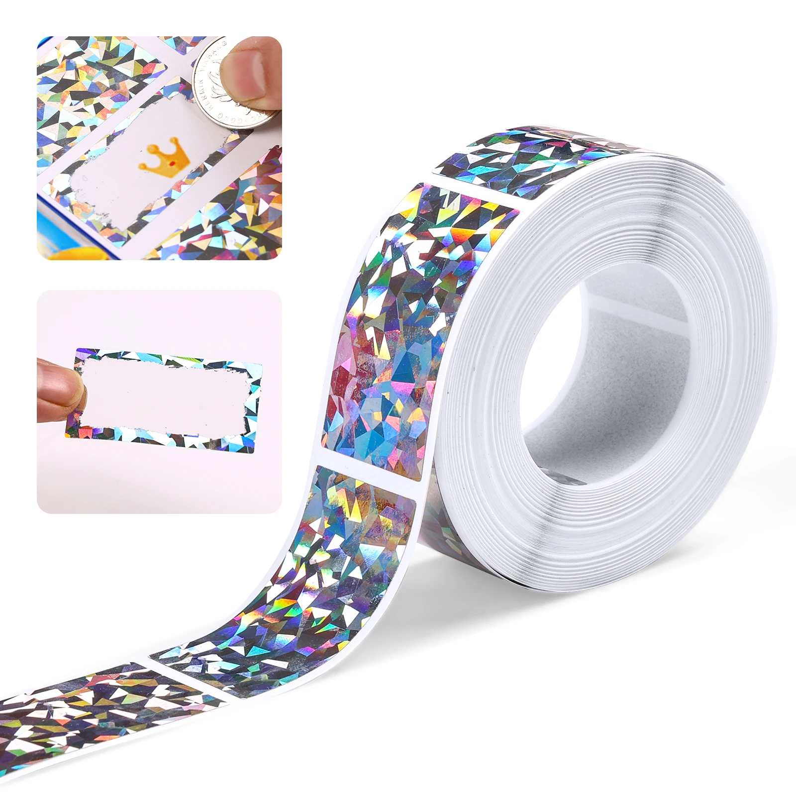 1000Pcs 1inchx2inch  Scratch Off StickersHolographic broken glass Color Metallic Hologram game Scratch off Labels Wedding card