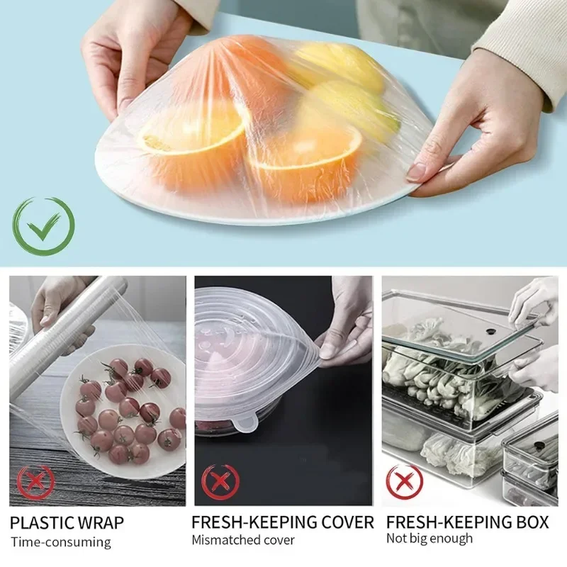 100-500PCS Disposable Food Cover Elastic Plastic Wrap Food Grade Lids Shoe Cover Shower Headgear Food Fresh Saver Bag Dust Cover