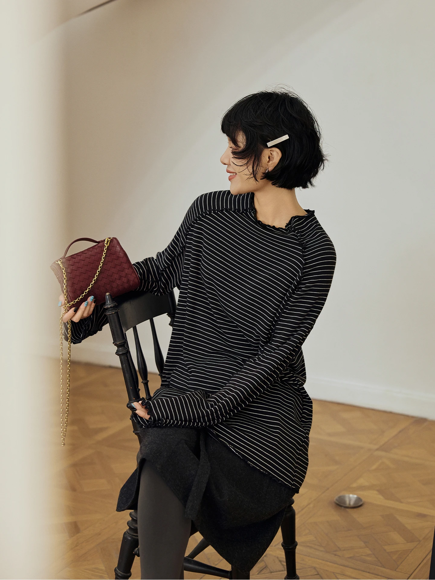 

Женская футболка Buue Casual с длинным рукавом, в полоску, в корейском стиле, для похудения, ранняя осень, новинка, из смесового хлопка