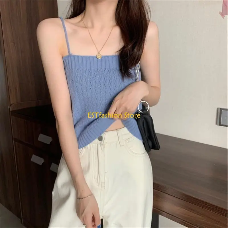 

Y5GC Women Women Spring Knit Solid Color Button Down Cardigan и Cami Top Top 2 Piece Set