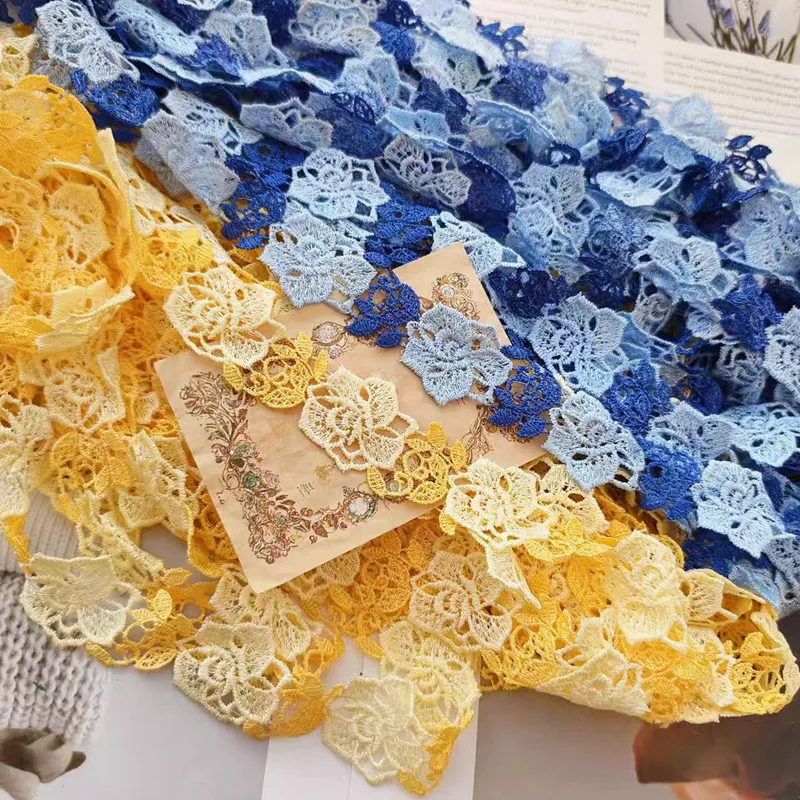 10Yds 3cm Wide Yellow Blue Mixed Hollow Flower Fabric Diy Wedding  Lace Accessories Doll Dress,Bra, Trim Garment