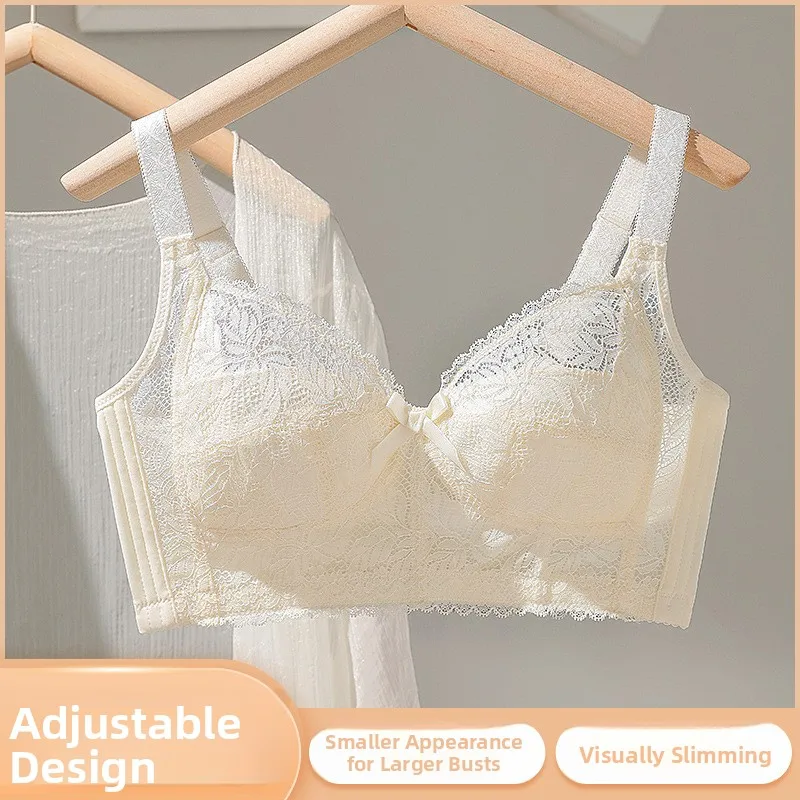 

Ultra-Thin Lace Bra Set plus Size Full Cup Pure Color Large Cup Milk Bra Women's Underwear Comfortable Breathable Seamless