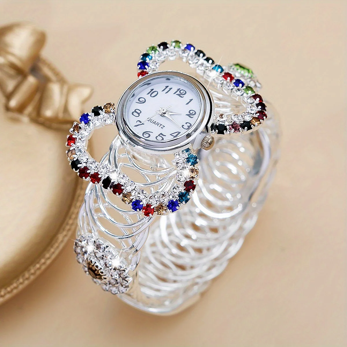 Women\'s Watch Baroque Rhinestone Quartz Cuff Bangle Watch Butterfly Shaped Analog Party Dress Wrist Watch