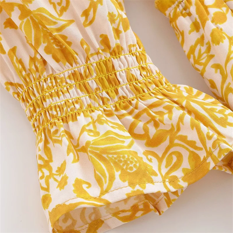 KEANKETIAN 2025 Nuovo stile bohemien Stampa floreale Mini abito in viscosa Perline Con lacci Scollo a V Abiti corti freschi da donna a strati