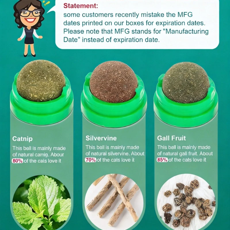 Pet Catnip Ball Cat Catnip Wall Stick-on Ball Toy Healthy Natural Removes Balls to Promote Digestion Cat Grass Snack - view 4