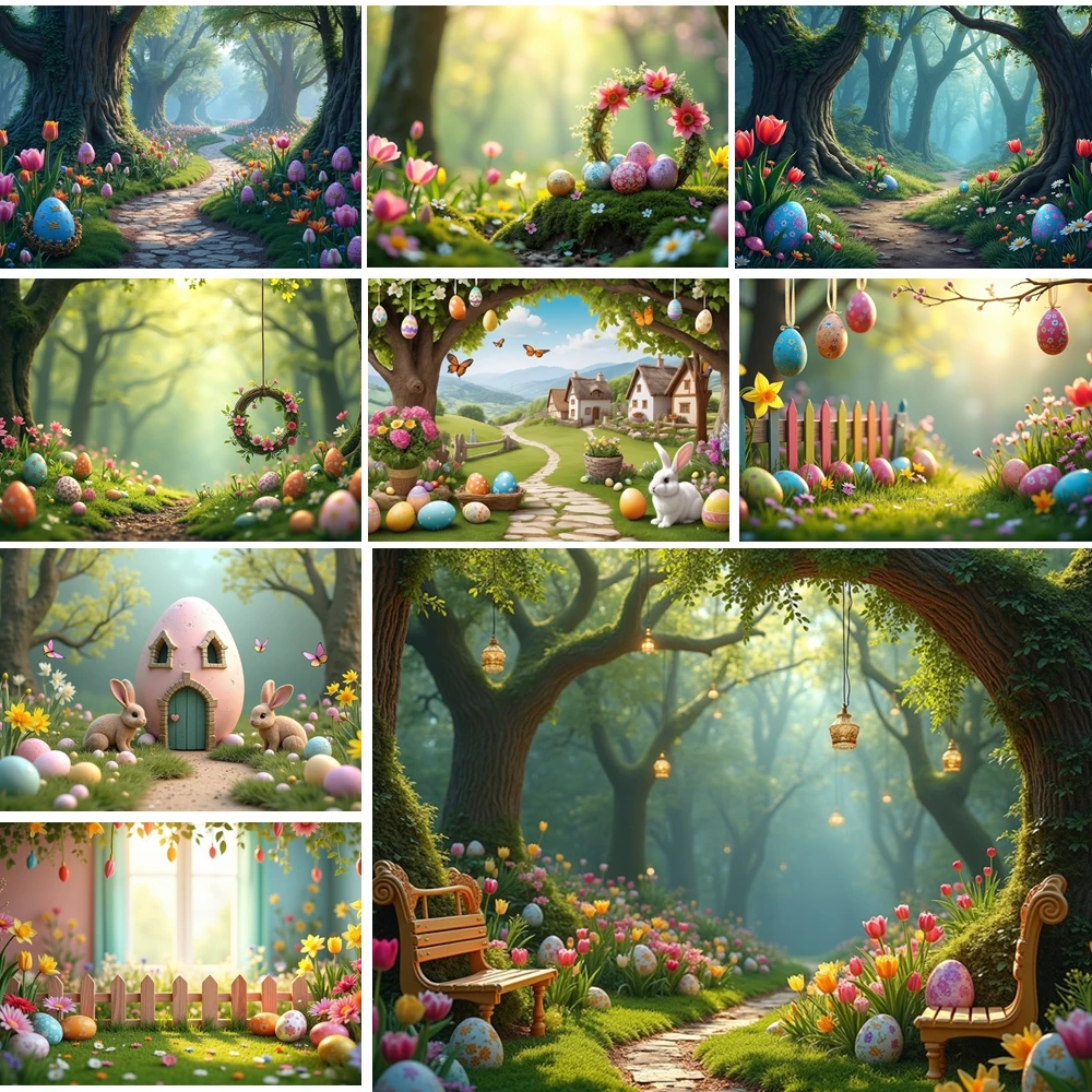 

MOON.QG Easter Bench Pathway Backdrop Wooden Bench Mossy Stone Lantern Photo Background Children Birthday Photography Studio