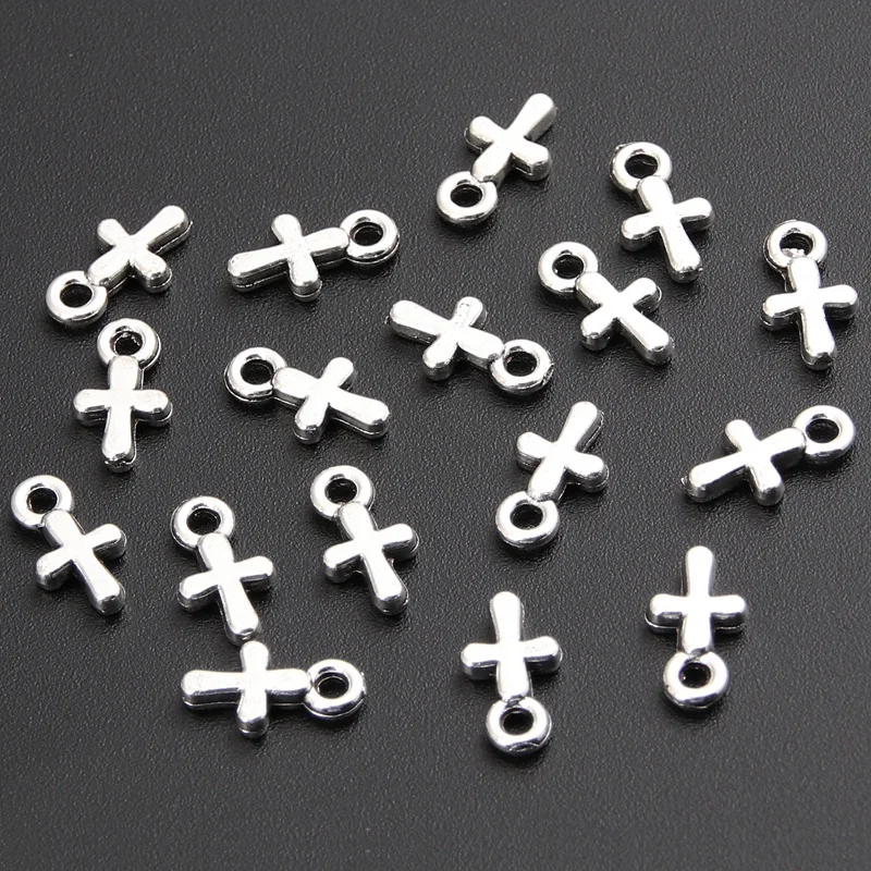 200pcs Silver Color 10x5.5mm Mini Cross Charms Religion Faith Pendant Fit DIY Handmade Jewelry Making Metal Alloy Accessories