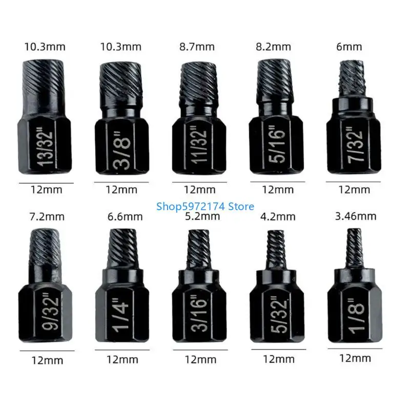 Y3NB 12Pcs Studs Screw Extractor Removal Hexagonal Shank Damaged Bolt Easy Out Set