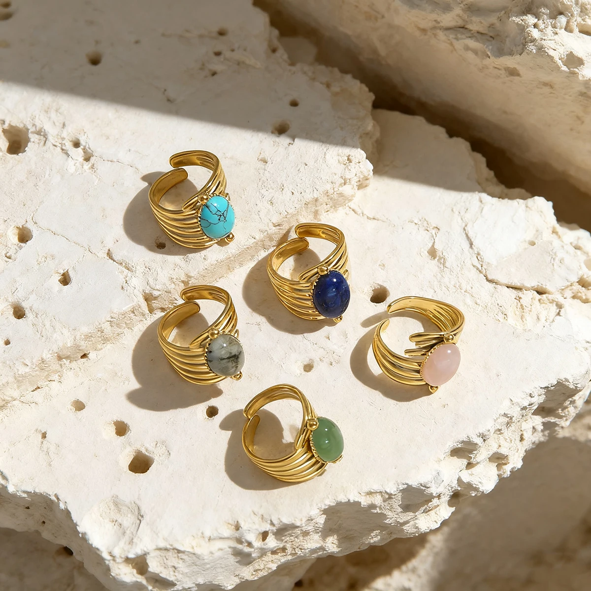 SOVOB 18K مطلية بالذهب قابل للتعديل عين النمر خواتم للنساء واسعة مخرمة الفرقة تصميم الحد الأدنى قطعة أنيقة صنع المجوهرات #1