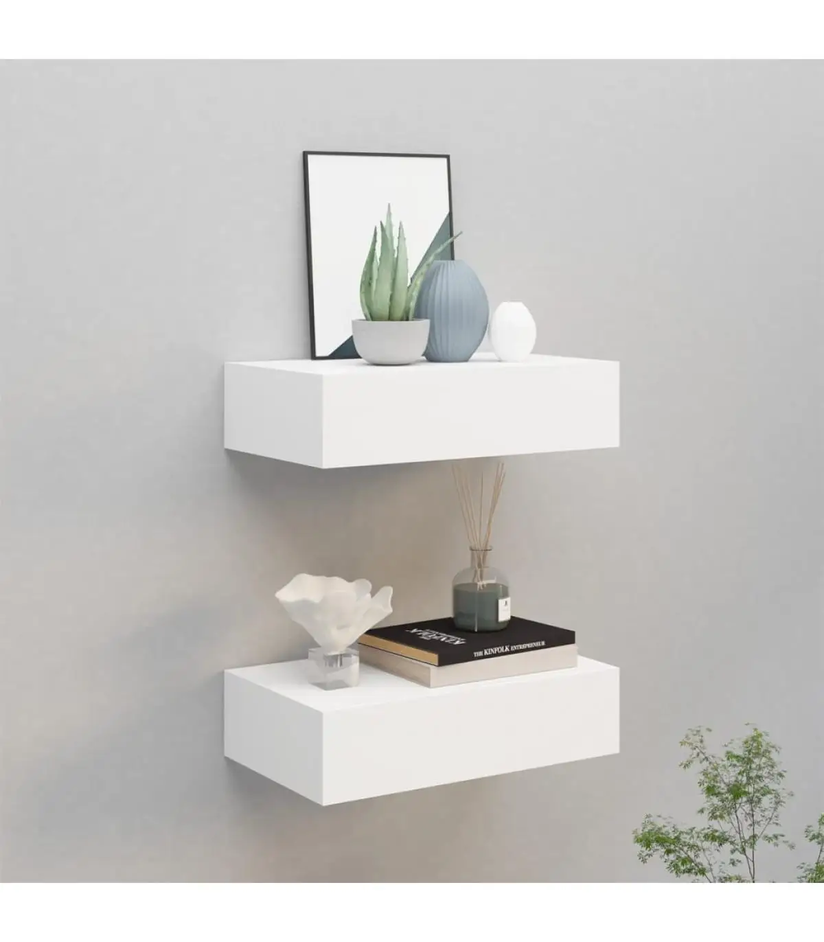 2 Pcts white MDF 40x23,5x10 cm shelves shelves with wall drawer