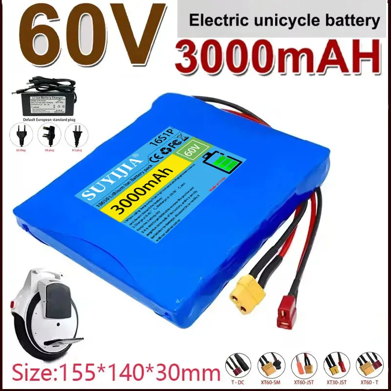 Batterie Au Lithium Aste Pour Scooter Électrique, Monocycle À Fond Automatique, BMS, 16S1P 18650, 60V, FecAh,3000mAh