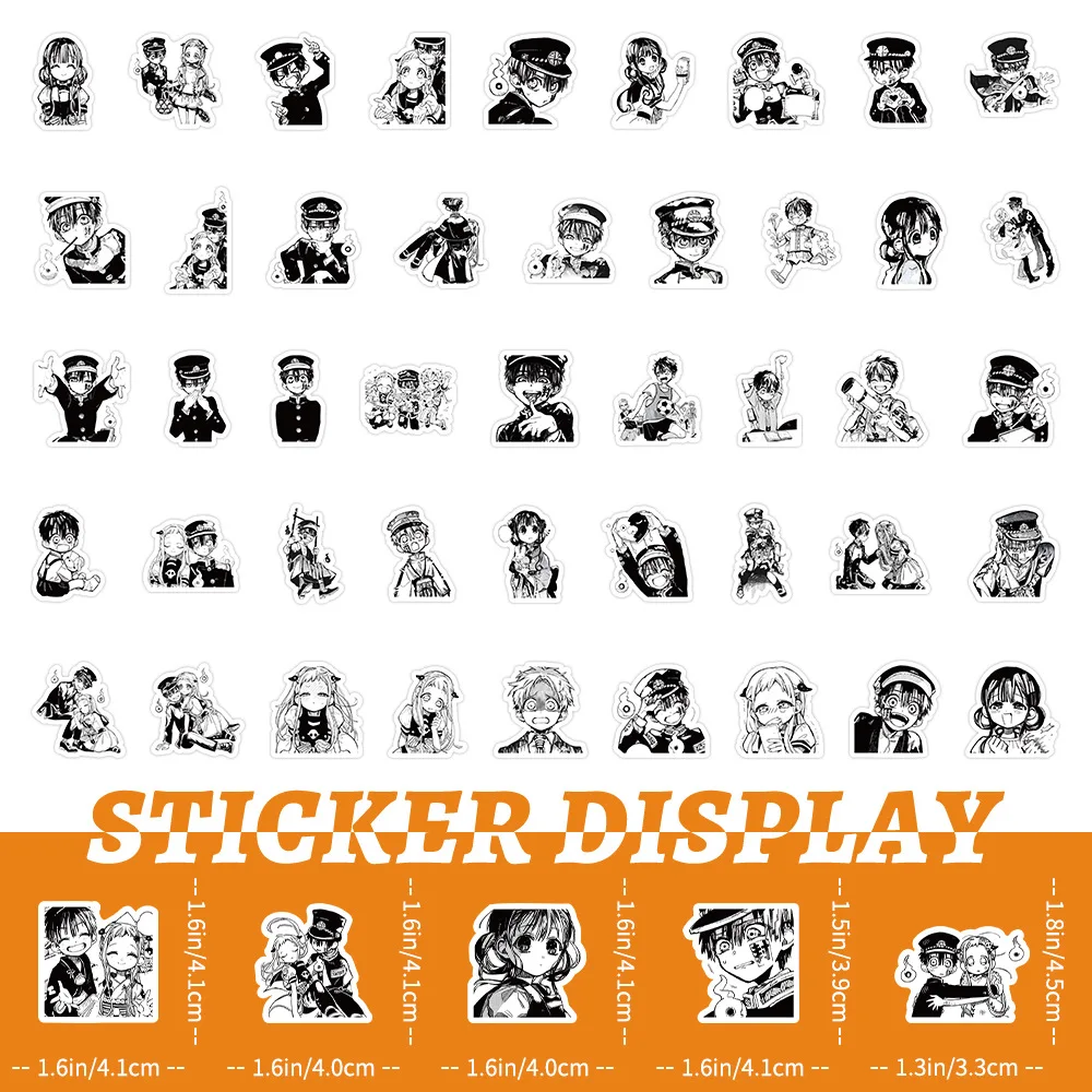 10/50/100 Uds pegatinas Hanako Kun encuadernadas en el baño pegatina blanca y negra calcomanías de Anime DIY equipaje portátil teléfono coche bicicleta monopatín Juguetes