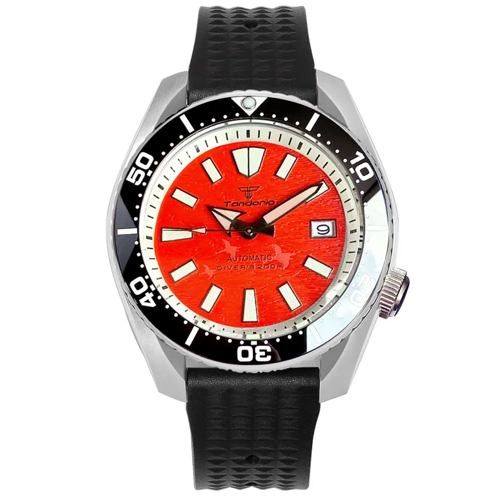 Diver 3.8 Steel Mechanical Watch Men NH35 Movt Waterproof Wristwatch Black Waffle Band Orange/White Dial 42.5mm