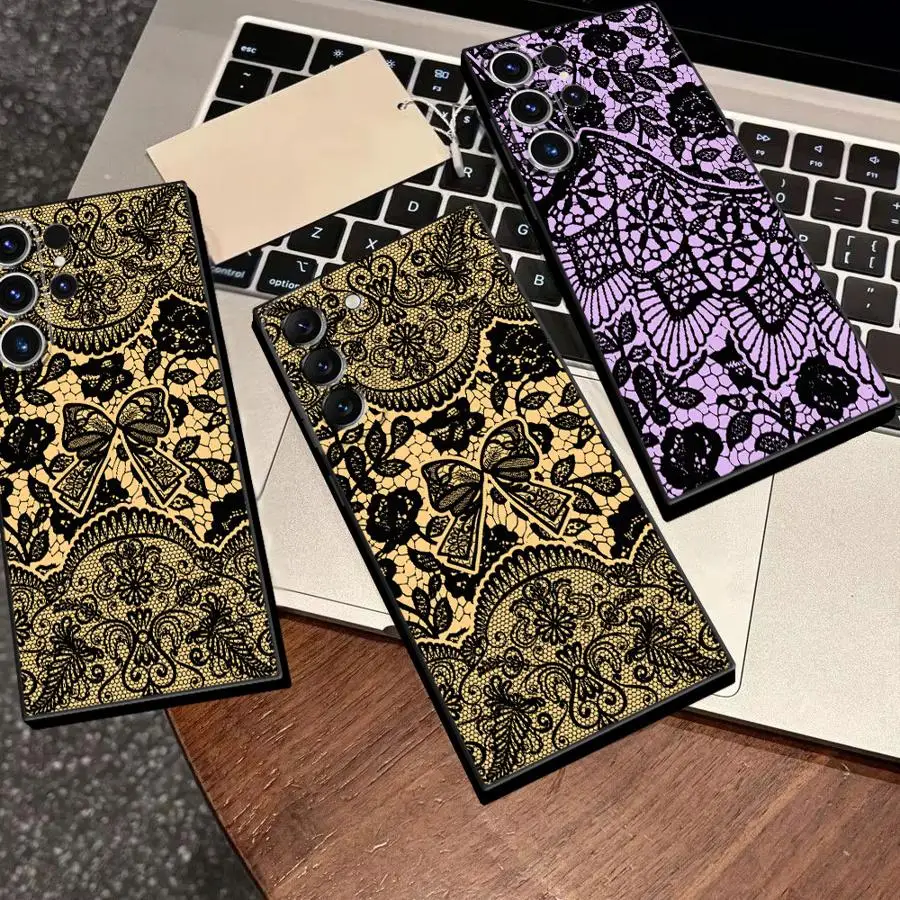 Black Lace Fashion Cool Phone Cover Case for Samsung Galaxy S26 Ultra S23 S21 S22 S25 Plus Note 20 10 S24 S20 FE