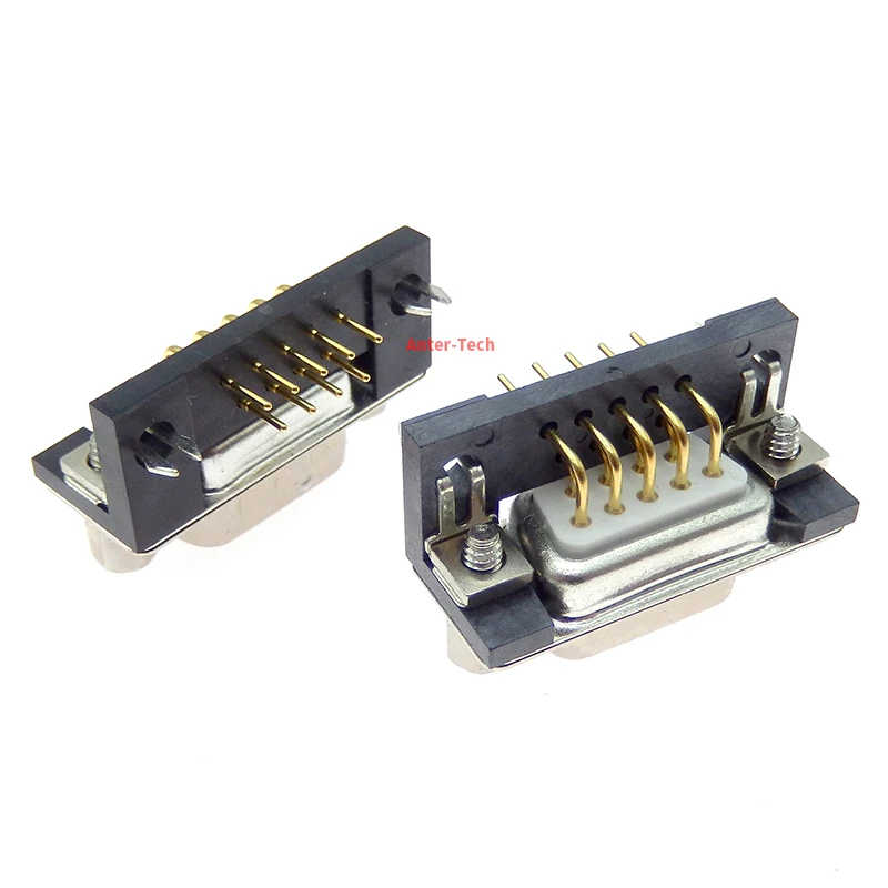 1PCS 3U Gold Plated Solid Pin  DB9 female/male PCB mounting, D-Sub 9 pin PCB connector, RS232 connector 90 degree bending pin DR