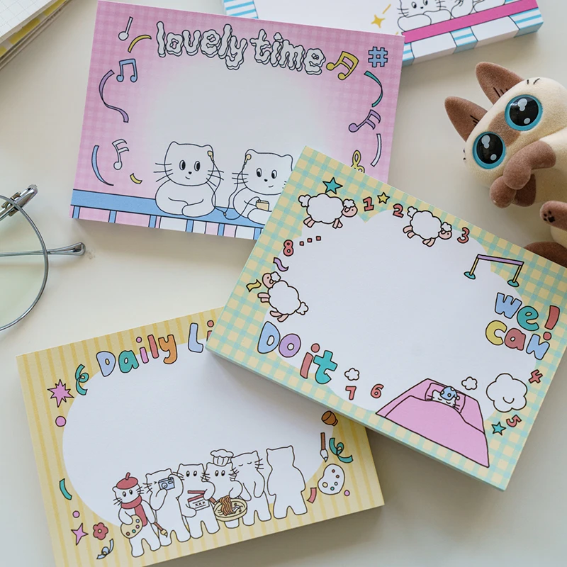 80Pcs Cute Cat Memo Pad Message Notes Paper Daily Planner To Do List Notepad Kawaii School Stationery