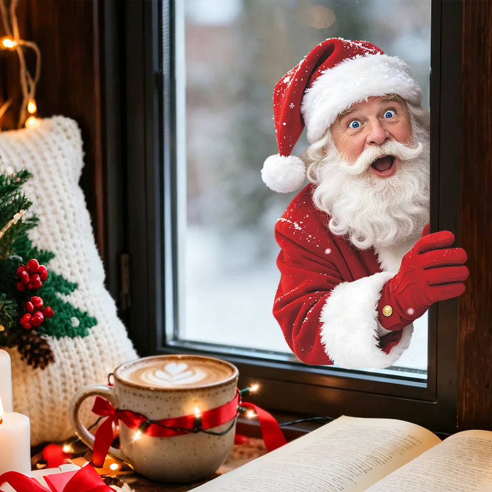 Santa Claus Christmas Window Decals, Vivid Glass Stickers for Home Window Xmas Festival Living Room Decoration