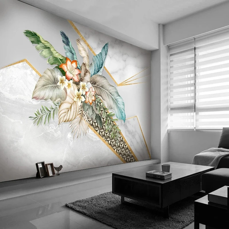 

Custom 3D Mural Wallpaper For Bedroom Walls Luxury Style Wall Paper Hand Painted Leaves Flowers Wall Paintings Home Improvement