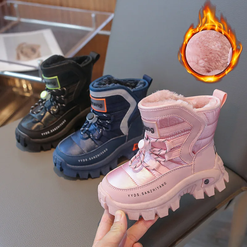 

2026 Winter Girls' High-Top Snow Boots, Thermal Fleece-Lined with Button Decor, Non-Slip Sole Warm Cotton Boots for Toddler Girl