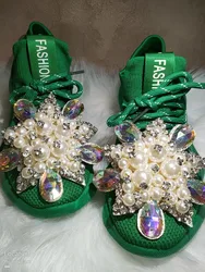 Luxury Crystal Gemstone Green Sock Shoes European Station Thailand Little Red Book East Gate Trendy Style