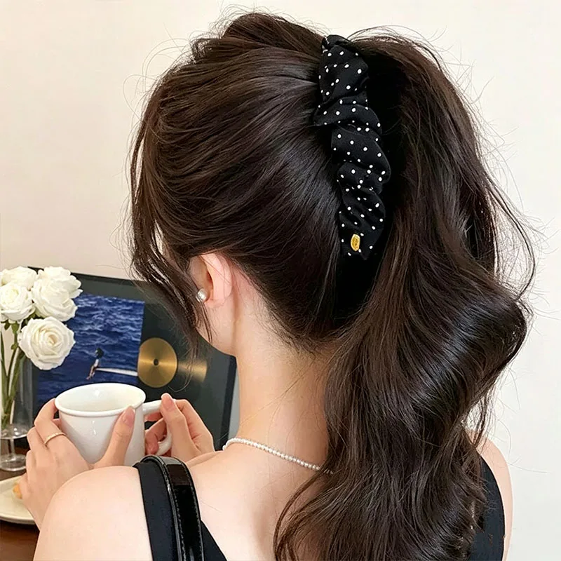 Elegante Falten-Haarspange mit Punktmuster für Damen und Mädchen, süßer Pferdeschwanzhalter, Haarspange, Haarklammer, modische Haaraccessoires – Detail 3
