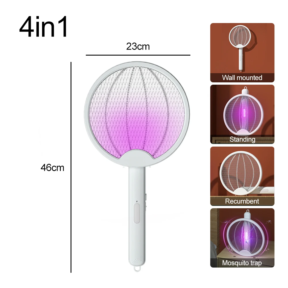 

4 IN 1 3000V Foldable Electric Mosquito Racket Wall-mounted Handheld Rechargeable Mosquito Fly Swatter Adjustable Bug Zapper