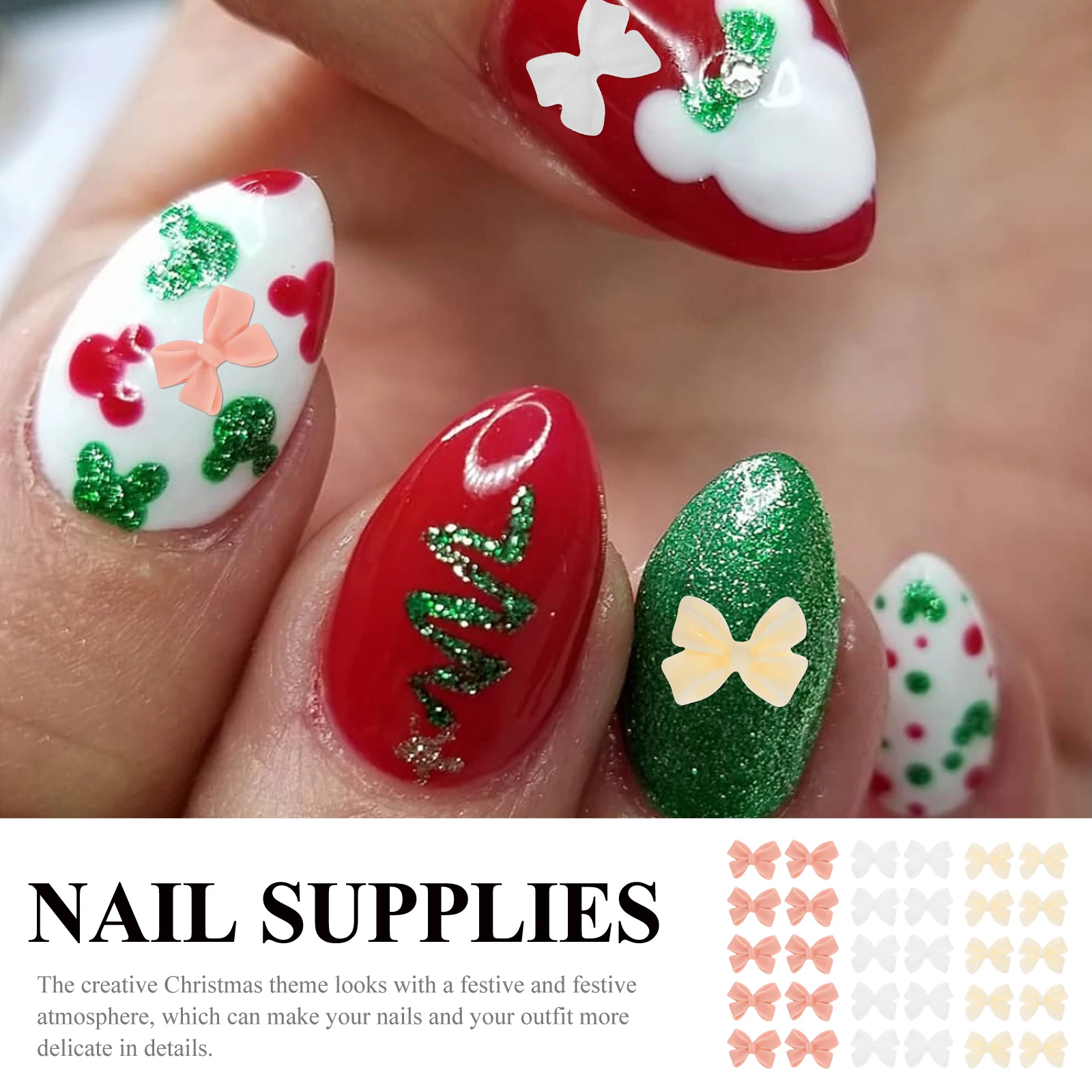 

100 Pcs Bow Ornaments Nail Art Decorations Supplies Accessories Charms Bows Resin