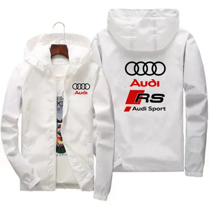 Audi Racing Team Logo Men's Motorcycle Jacket - Windproof Cap Sleeve - Simple and Fashionable Design -Suitable for Daily Wearing