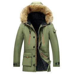 Plus Size 8XL Winter Thick Jackets Men Cotton Fur Collar Hat Large Pocket Warm Hoodies Jacket Hoodies Casual Windbreaker Male