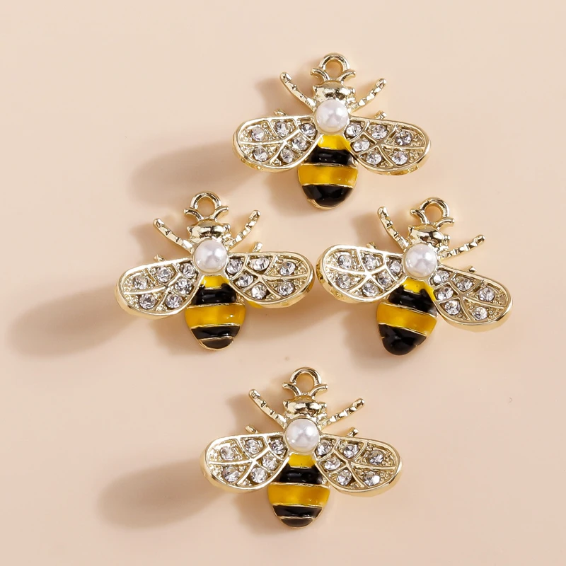 Leslie 4 Stück 14 x 18 mm exquisite Perlen-Kristall-Bienen-Charms für Ohrringe, Halsketten, Armbänder, DIY-Schmuckherstellungszubehör – Detail 5