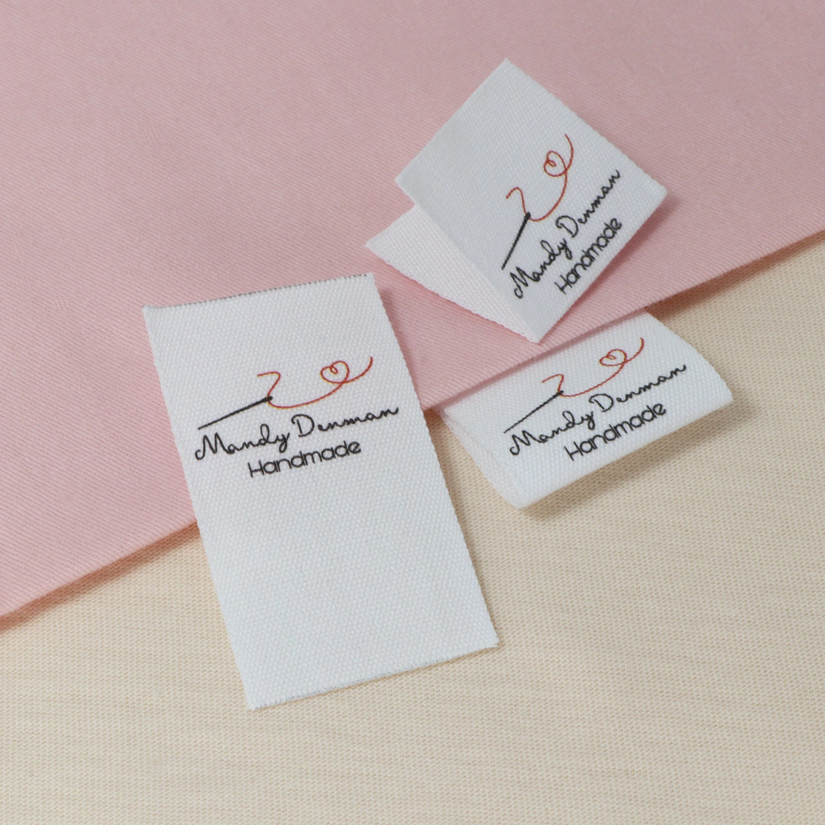 Custom Sewing label, Fold, Custom Clothing Labels - Fabric Name Tags, Logo or Text,  Cotton Ribbon, Custom Design (FR077)