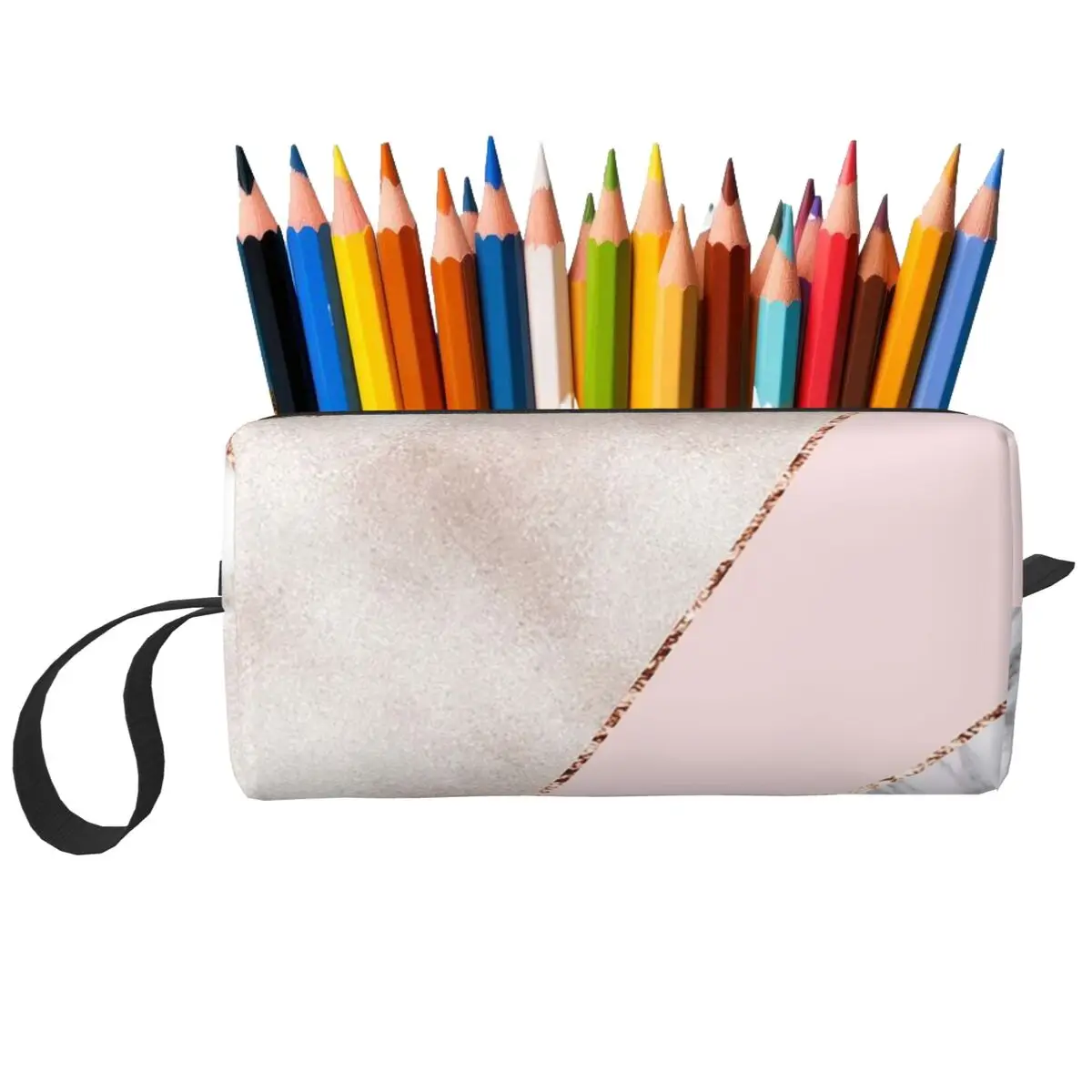 Spliced Mixed Rose Gold Marbl Pencil Case for Studen Pen Box Pencil Bag Stationery Supplies Women Cosmetic Bag