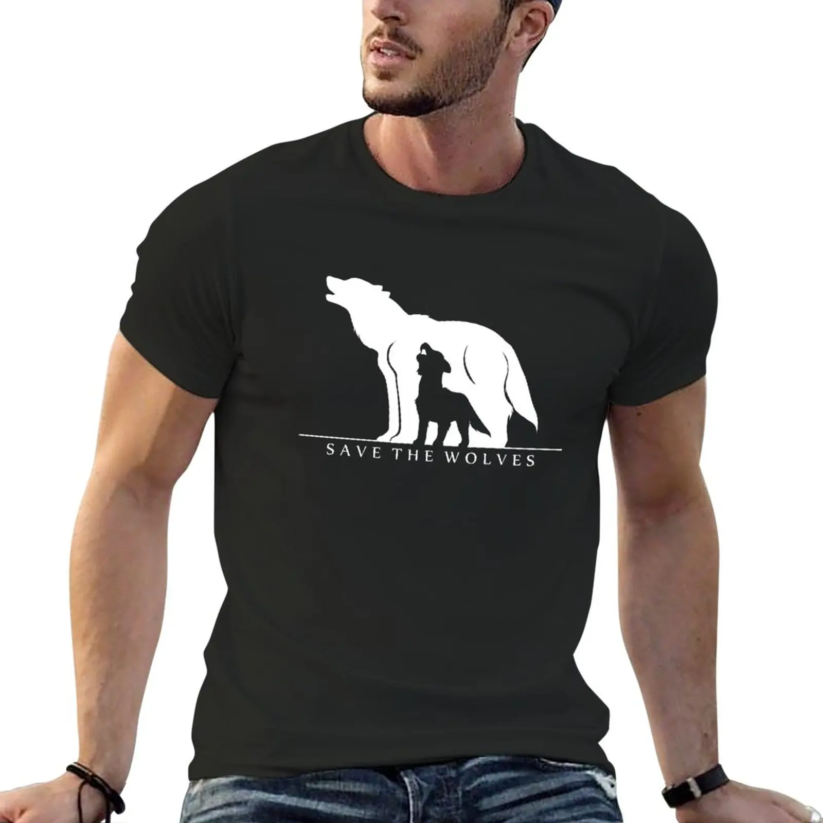 T-shirt vintage Save the Wolves pour hommes, vêtements lourds, blancs, médicaments, garçons