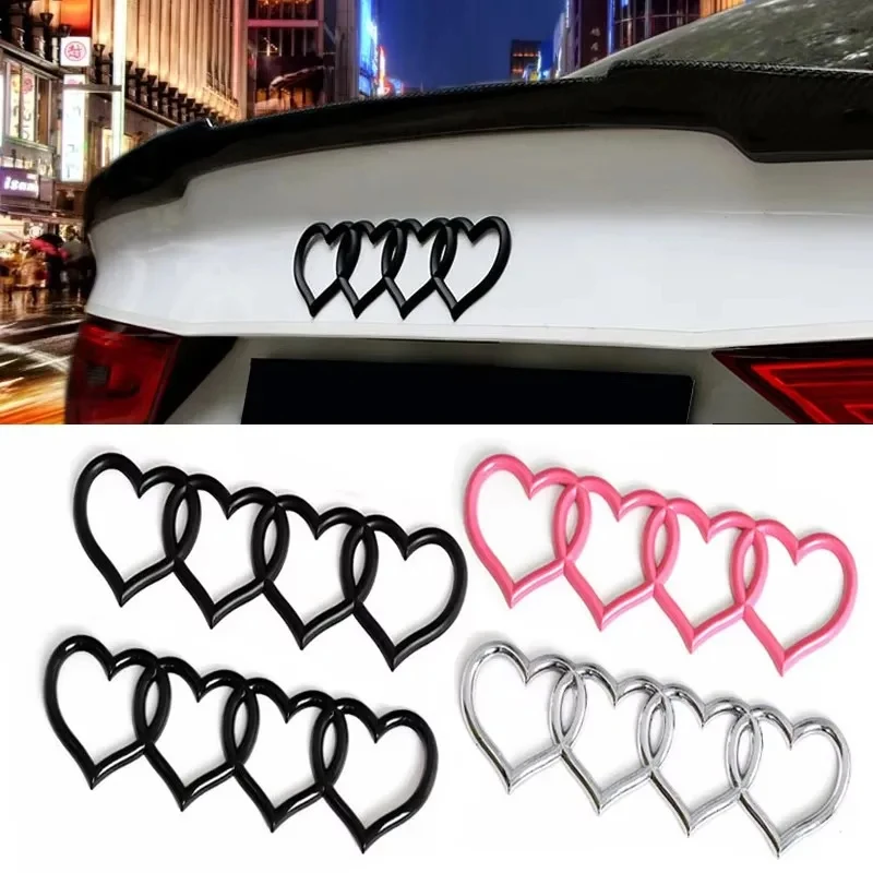 1pc 22cm Four Chain Heart Modified Car Stickers For Audi 3m Adhesive Backing Dustproof Waterproof Trunk Hot Personality Logo