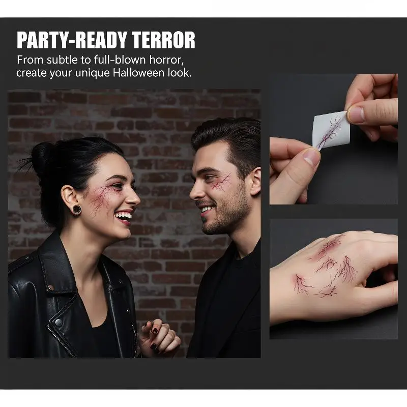 Halloween Prank Makeup Tattoos 5 Sheets Realistic Fake Wound Bruise Scar Blood Temporary Stickers for Costume Party Cosplay