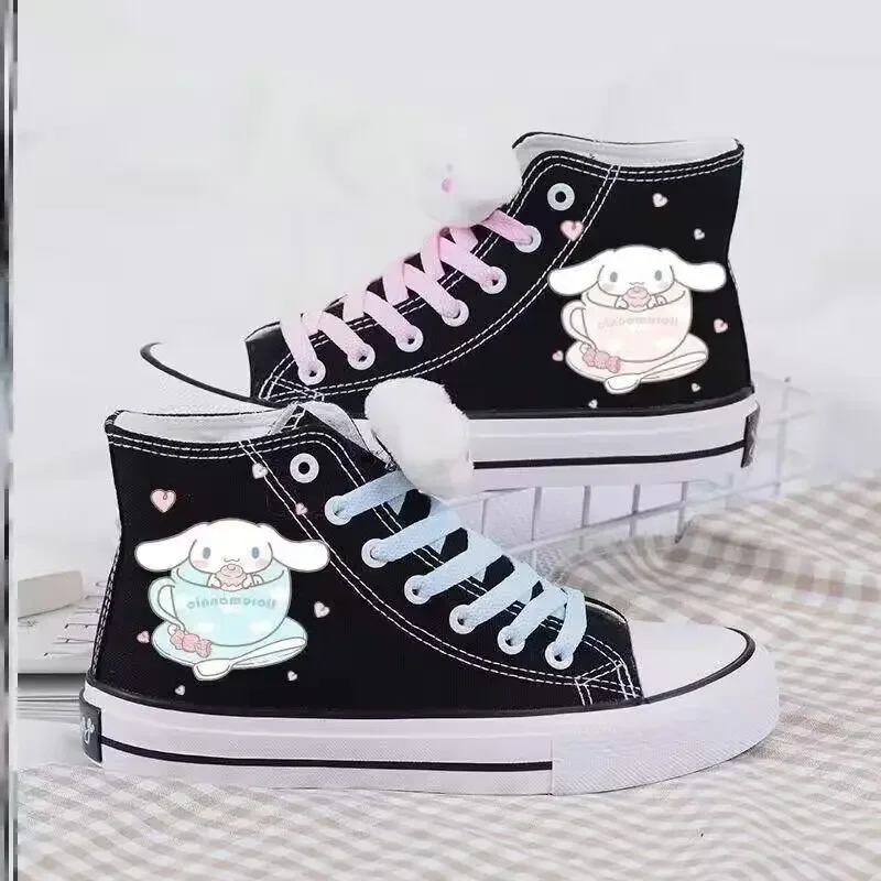 Anime Lolita High Top Cartoon Flats Canvas Shoes Kuromi  My Melody Print Casual Sneakers Cinnamoroll Couple Student Sneakers