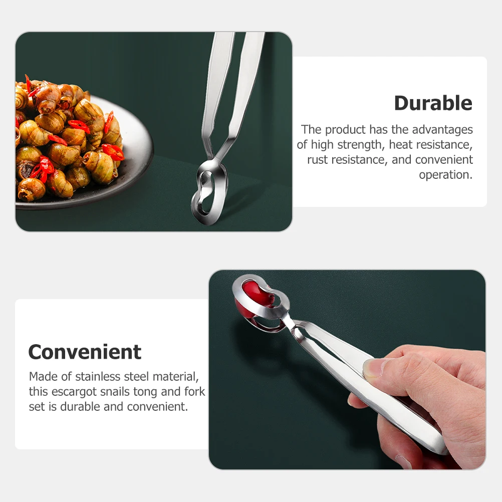 

1 set 1 Set Stainless Steel Escargot Snails Tong Fork Set Heat Resistant Rustproof Kitchen Tableware Food Serving Tongs