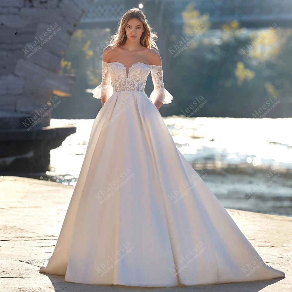 Classic Wedding Dresses Satin Bridal Gowns Off The Shoulder Robes A Line Floor Length Elegant Vestidos De Novia Customized 2025