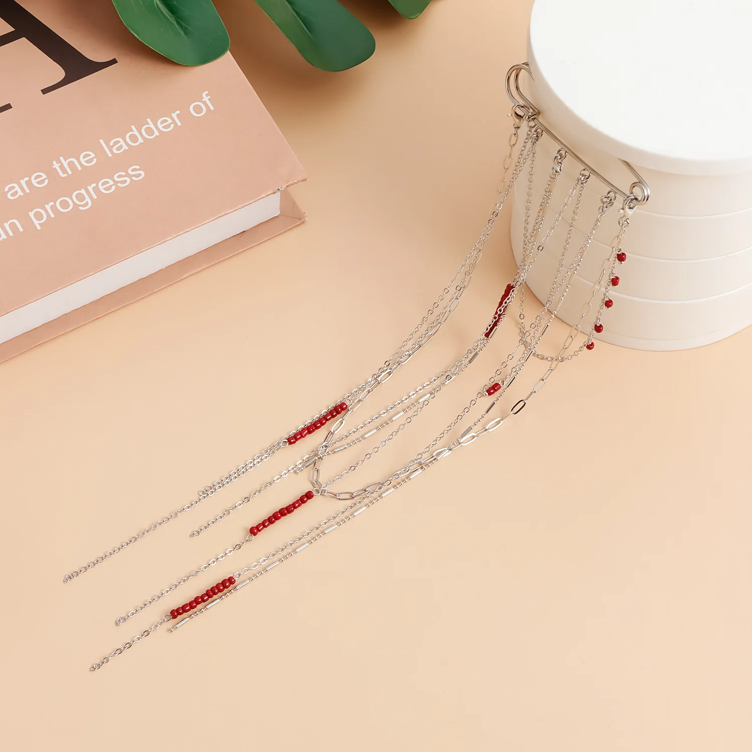 Jewelry: Red Beads, Multi Layer tassel, Pin Necklace, Women's First Decoration, Two Wear, Long Commuting Accessories