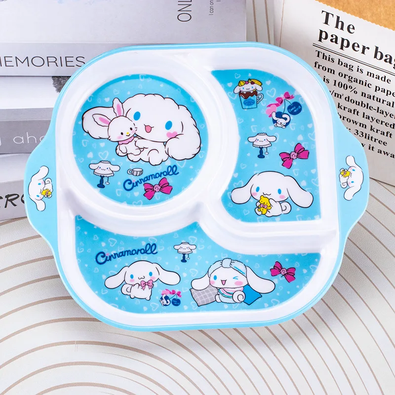 Cinnamoroll Pochacco 멜라민 칼 붙이 어린이 접시 귀여운 소녀 드롭 방지 3 그리드 접시 만화 애니메이션 주방 식기