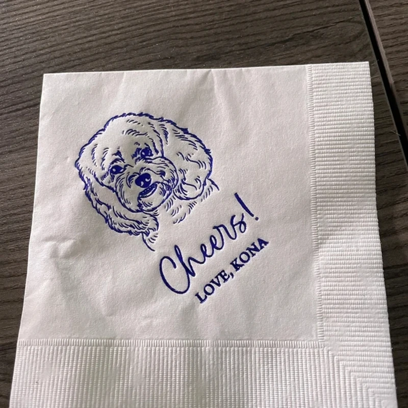 

50pcs Custom Dog Wedding Cocktail Napkins, Personalized Pet Illustrations, Sketch from Photo, Dog Lover Wedding,Pet Art Napkins