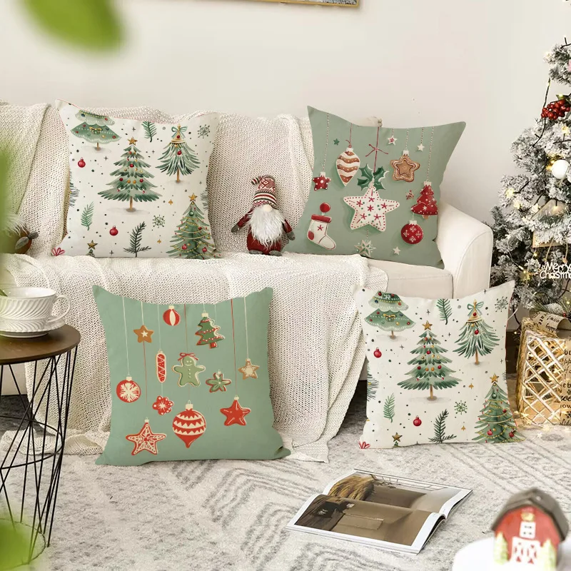 4PCS Christmas Pillow Covers 45x45cm Christmas Tree Ball Pillow Covers Hello Winter Decor Cushion Case for Home Sofa Couch