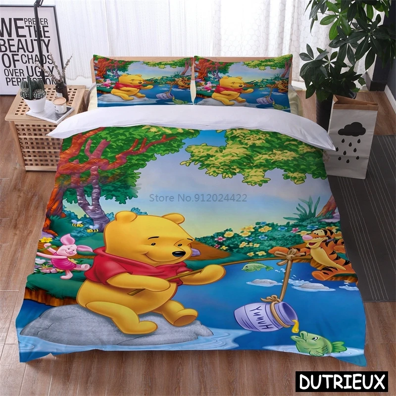 Disney Cartoon Winnie The Pooh Kawaii Bedding Set Queen King Size Duvet Cover Set For Children\'s Boys Girls Gift Bedroom Decor