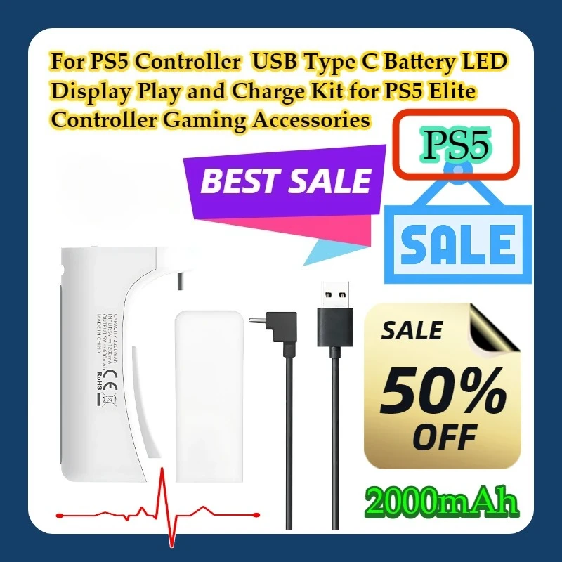 

3pcs For PS5 Controller 2000mAh USB Type C Battery LED Display Play and Charge Kit for PS5 Elite Controller Gaming Accessories