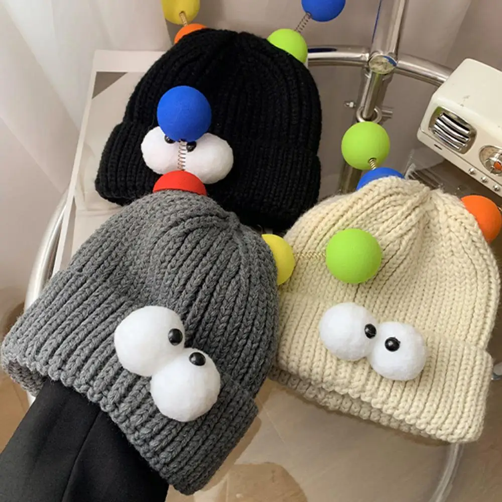 الكرتون كبير العينين الوحش قبعة قبعة لطيف مضحك زوجين نمط قبعة محبوكة التي تجعل الوجه يبدو أصغر، قبعة الشتاء الدافئة #6