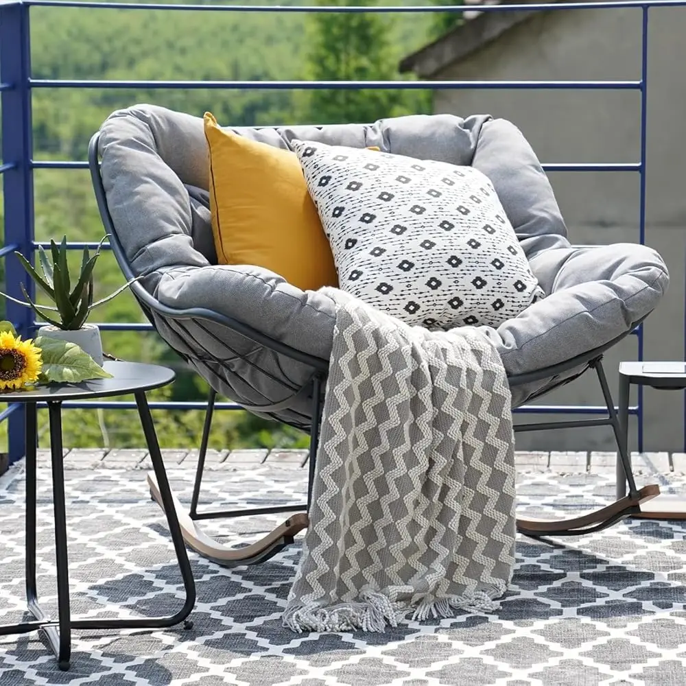 

Grand Patio Outdoor Rocking Chair, E-Coated Modern Cozy Lounge Rocker Chairs Cushion for Balcony Porch Patio, Outdoor Rock Chair